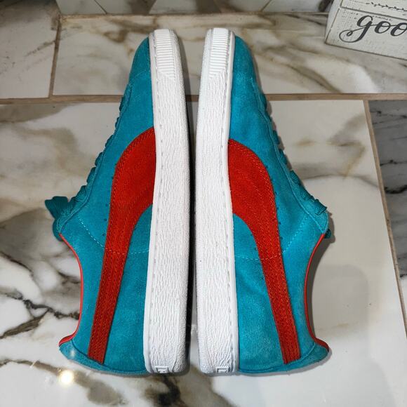 Puma Men’s Suede Bluebird Tigerlilly Sneakers Size 7.5 US, 40EU Turquoise Orange - Picture 9 of 11
